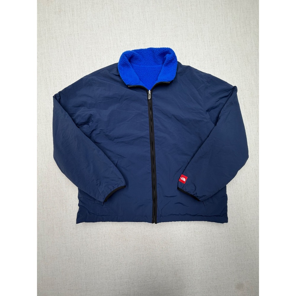 The North Face Reversible Fleece Ripstop Jacket Navy Royal Blue Full Zip Mens XL